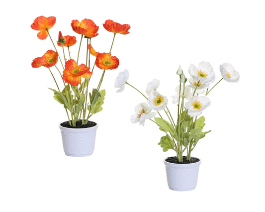 Set 2 Artificial Poppy Flower in Pot 35cm