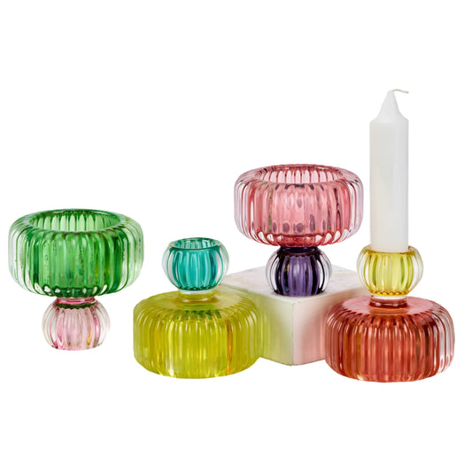 bulk 24 Multicoloured Glass Candle Holder 7cm