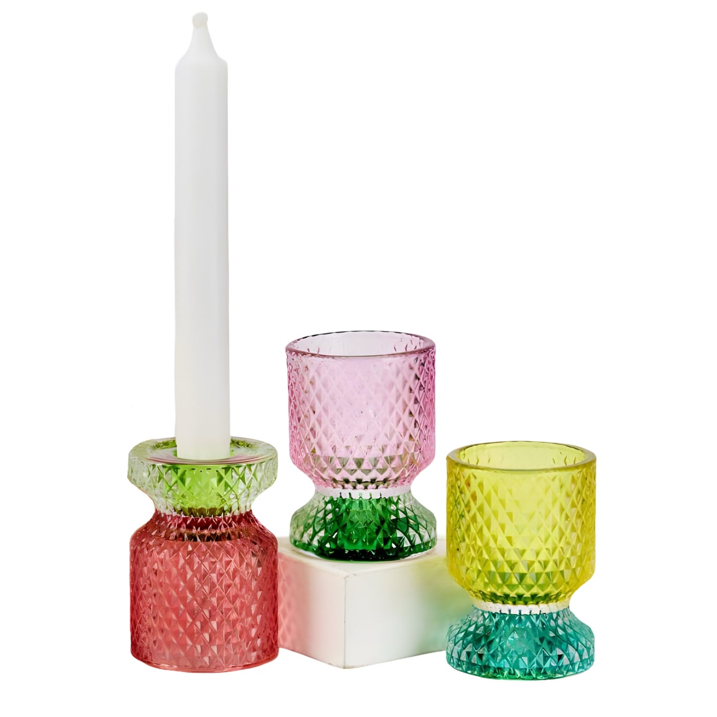 bulk 24 Multicoloured Glass Candle Holder 8cm