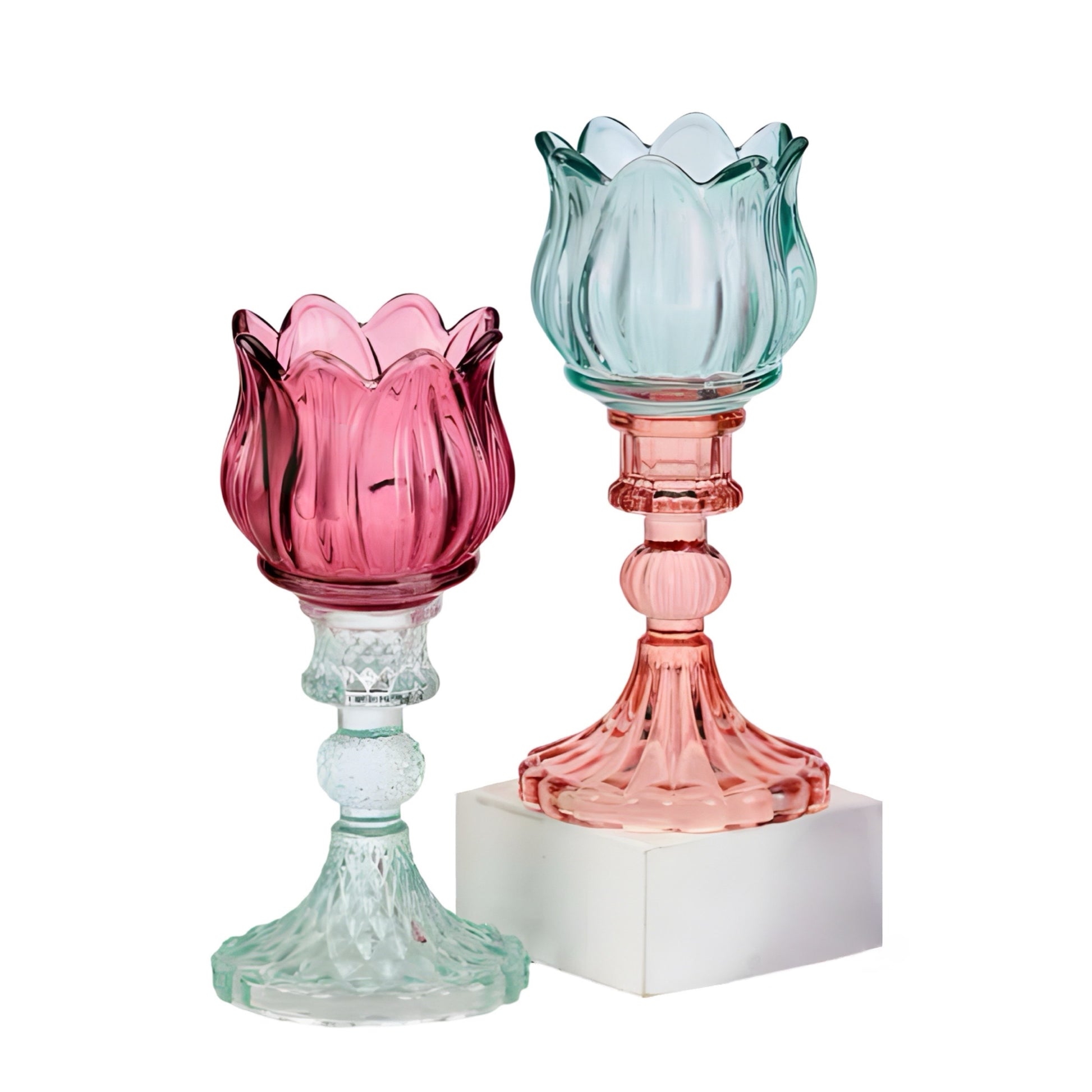 bulk 16 Multicoloured Glass Candle Holder 17cm