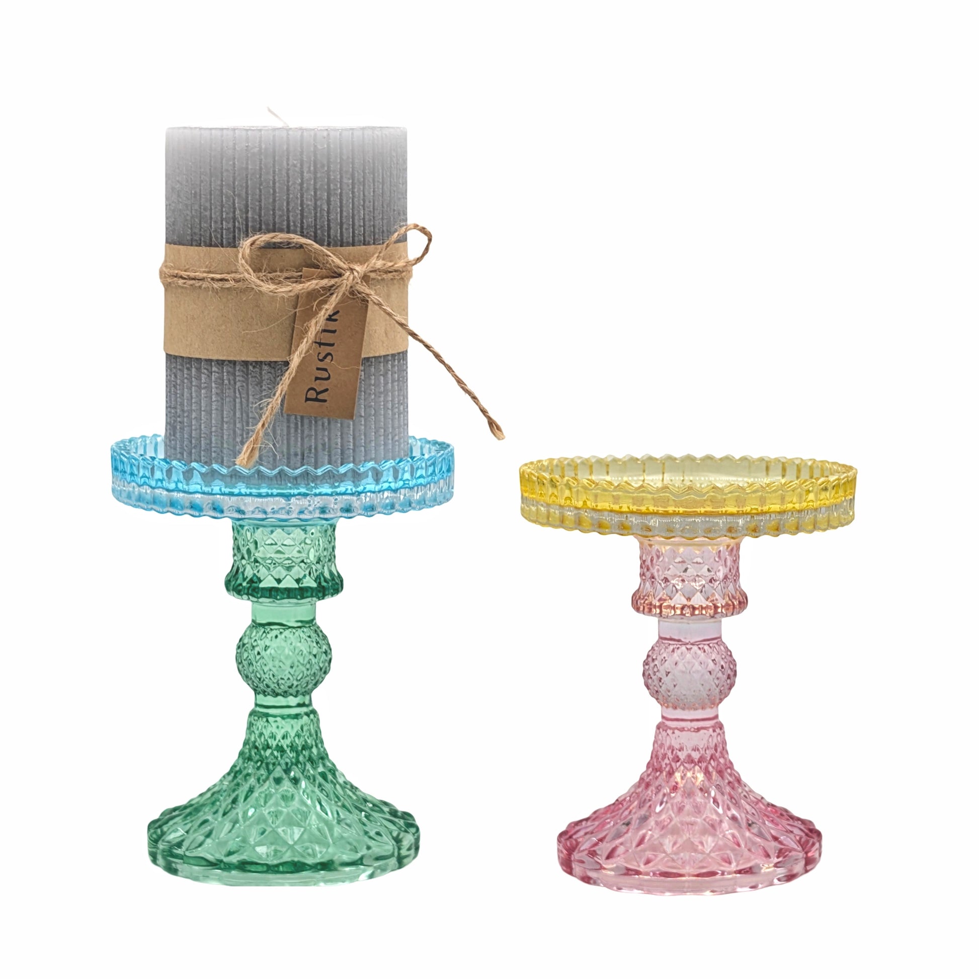 bulk 16 Multicoloured Glass Candle Holder 12cm