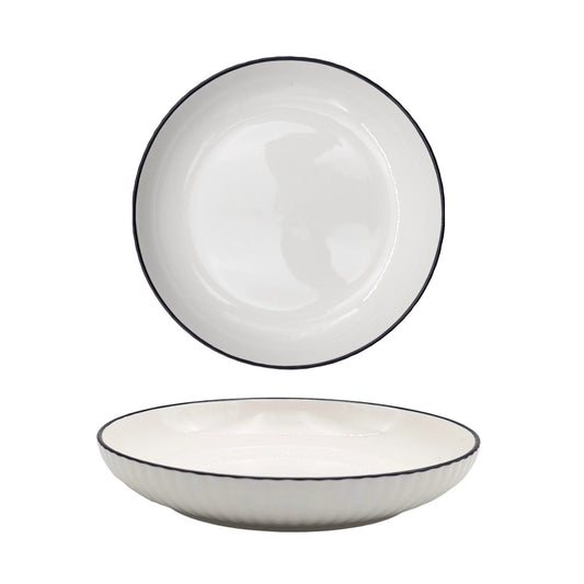bulk 24 Sorrento Porcelain Embossed Flan Dish w/ Black Rim 8.5'' 21cm