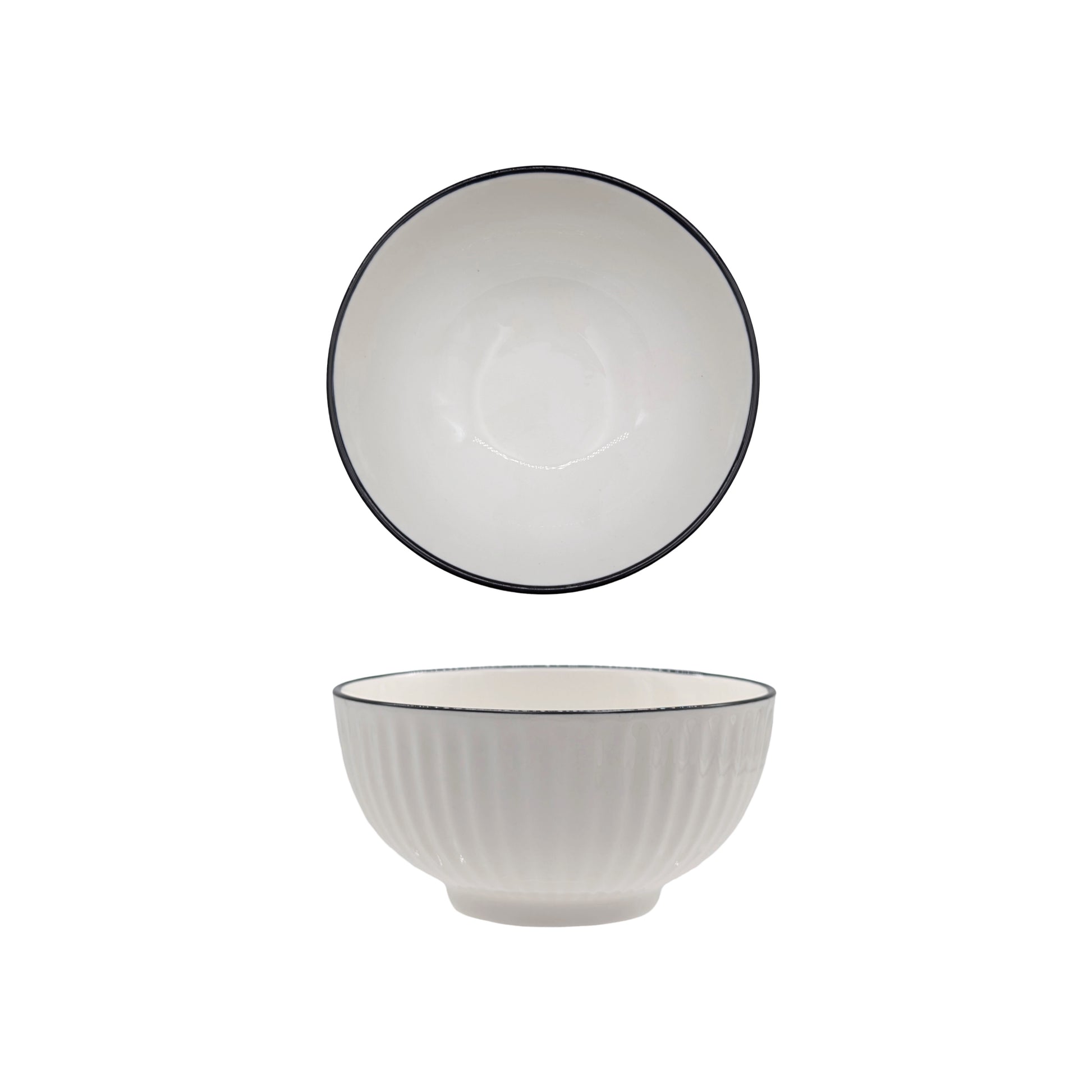 bulk 24 Sorrento Porcelain Embossed Rice Bowl w/ Black Rim 4.5" 11cm