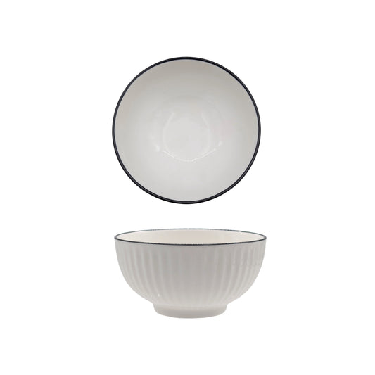 bulk 24 Sorrento Porcelain Embossed Rice Bowl w/ Black Rim 4.5" 11cm