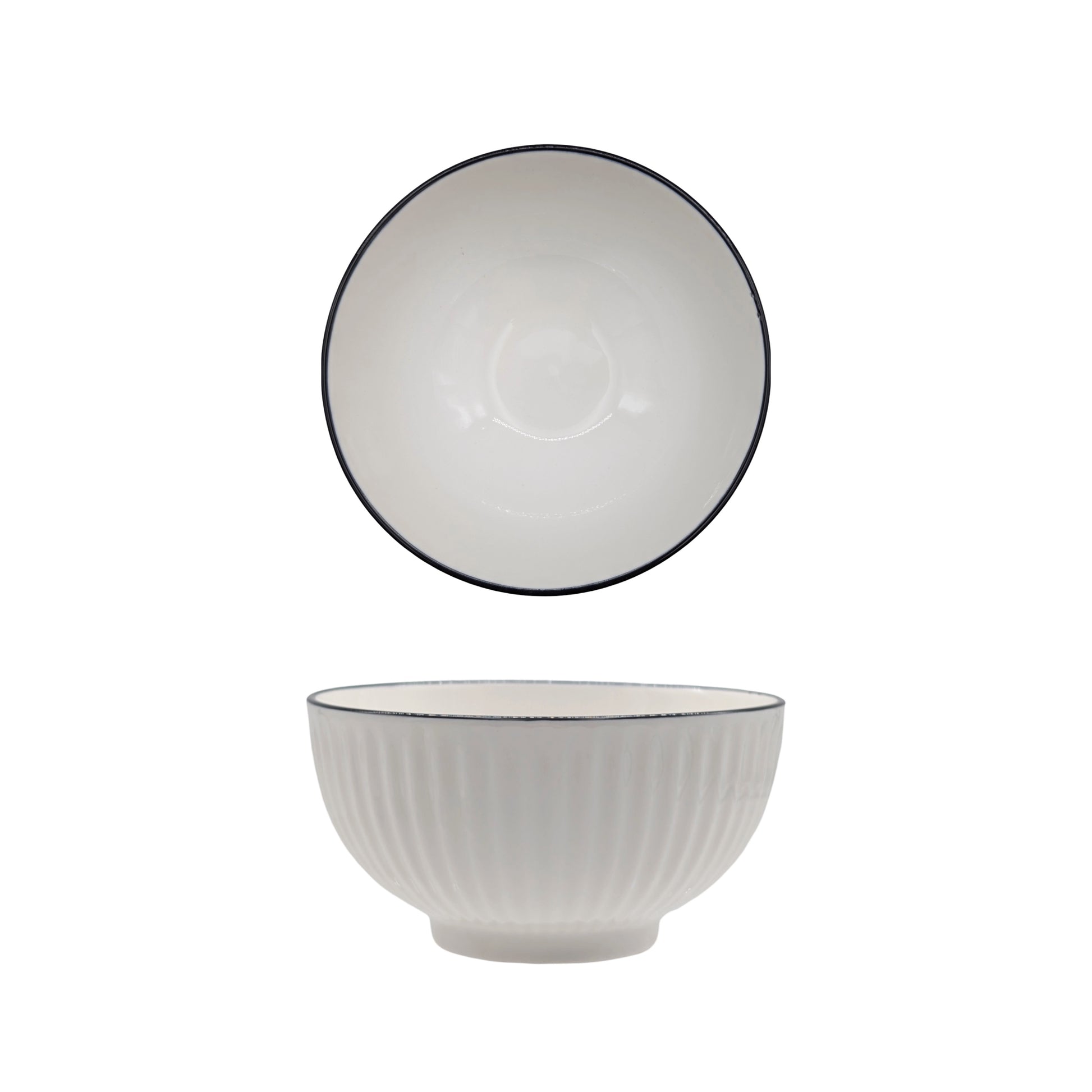 bulk 24 Sorrento Porcelain Embossed Rice Bowl w/ Black Rim 5" 12cm