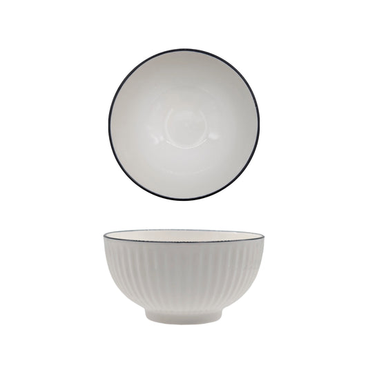 bulk 24 Sorrento Porcelain Embossed Rice Bowl w/ Black Rim 5" 12cm
