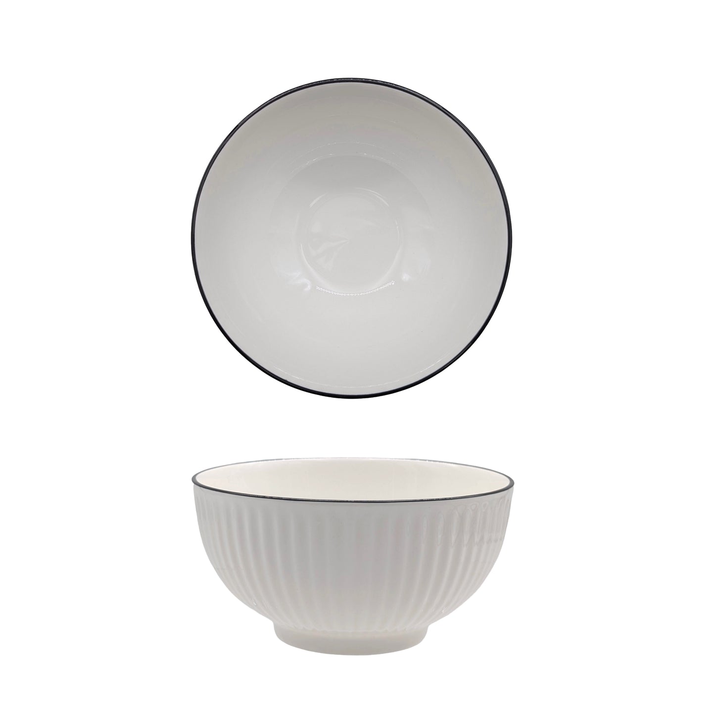 bulk 24 Sorrento Porcelain Embossed Bowl w/ Black Rim 6.5'' 16cm
