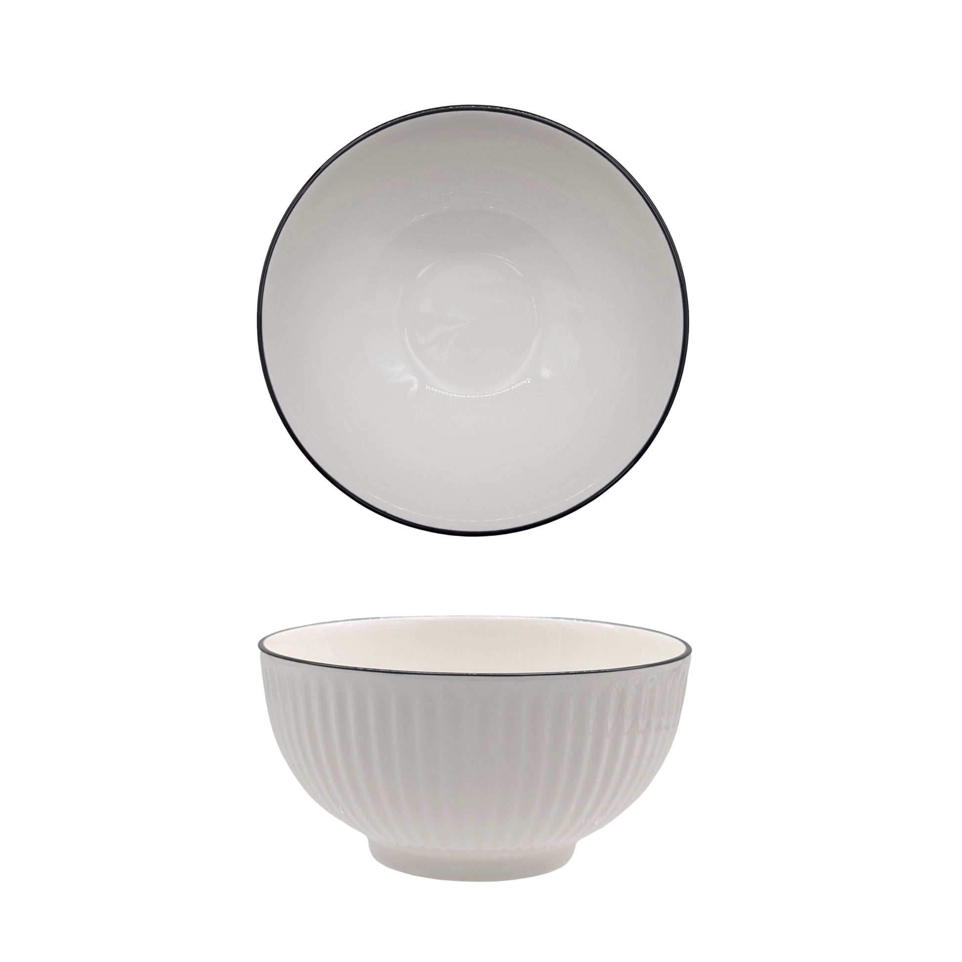 bulk 24 Sorrento Porcelain Embossed Bowl w/ Black Rim 6.5'' 16cm
