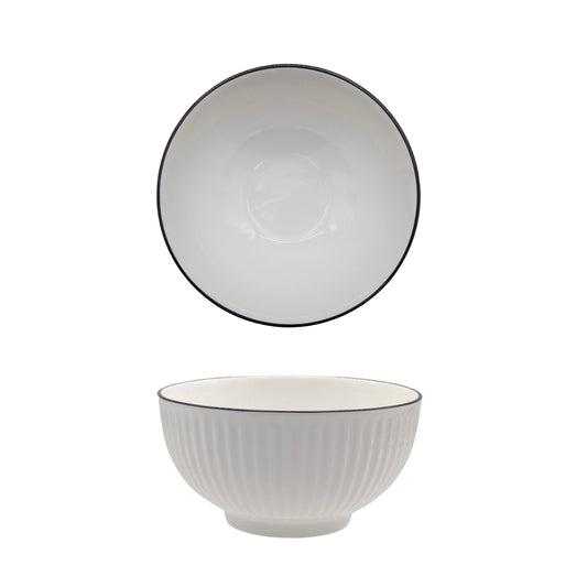 bulk 24 Sorrento Porcelain Embossed Bowl w/ Black Rim 6.5'' 16cm