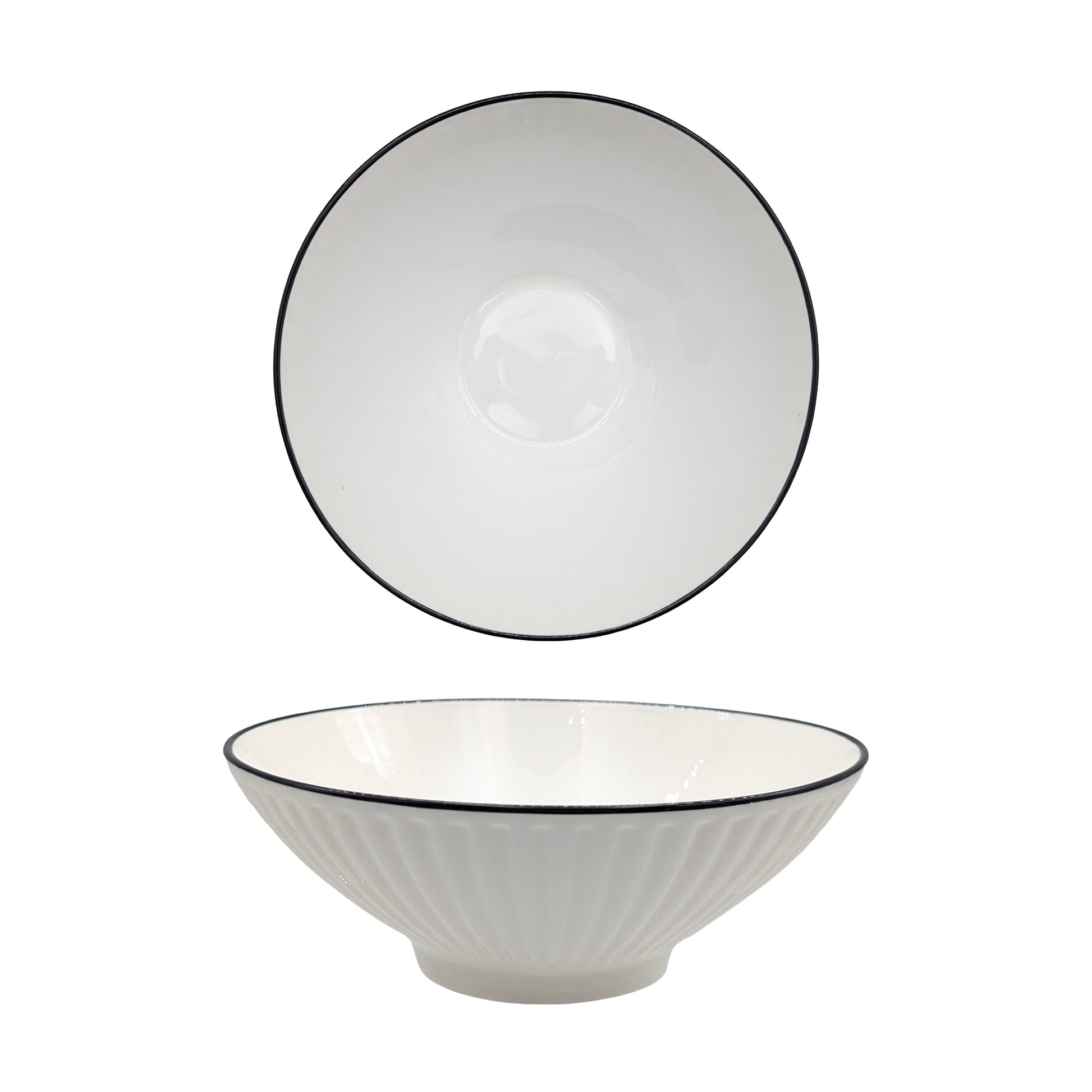 bulk 24 Sorrento Porcelain Embossed Soup Bowl w/ Black Rim 8" 20cm