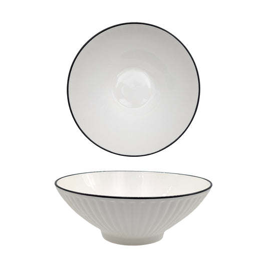 bulk 24 Sorrento Porcelain Embossed Soup Bowl w/ Black Rim 8" 20cm