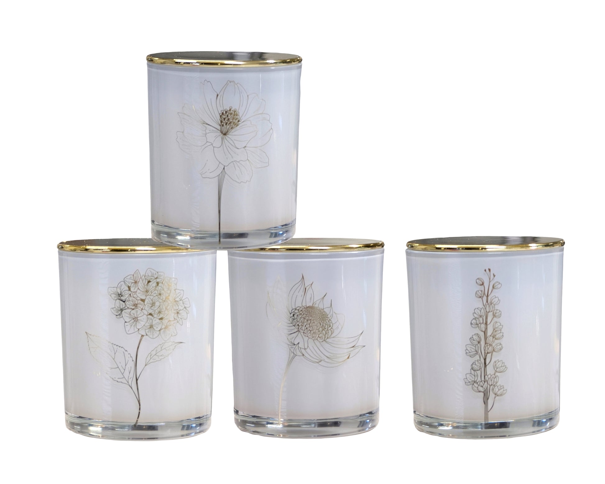 bulk 12 Foiled Botanical Flower Scented Candle 4 9cm