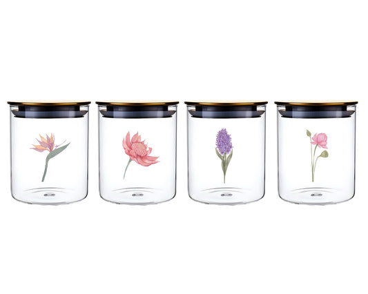 bulk 24 Botanical Flower Glass Jar w/ Metal Lid 4 15cm