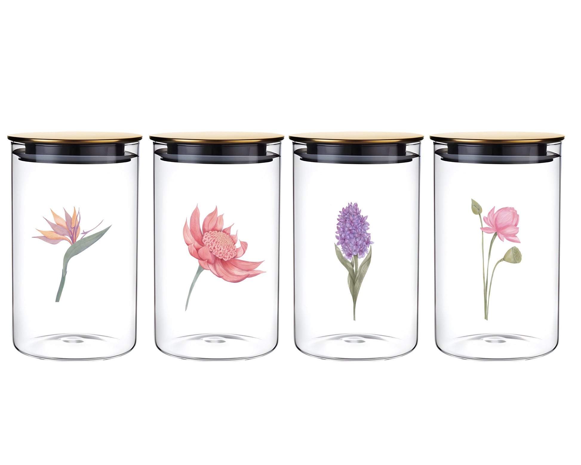 bulk 12 Botanical Flower Glass Jar w/ Metal Lid 4 20cm
