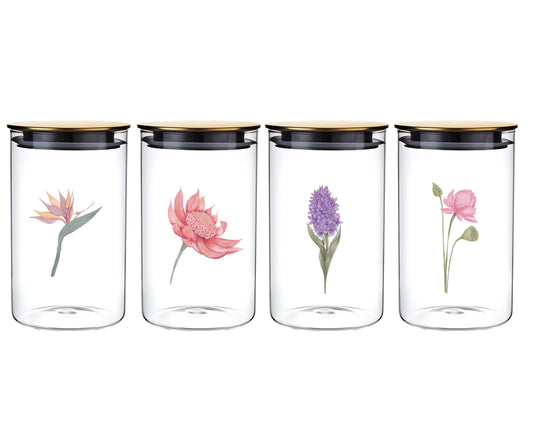 bulk 12 Botanical Flower Glass Jar w/ Metal Lid 4 20cm