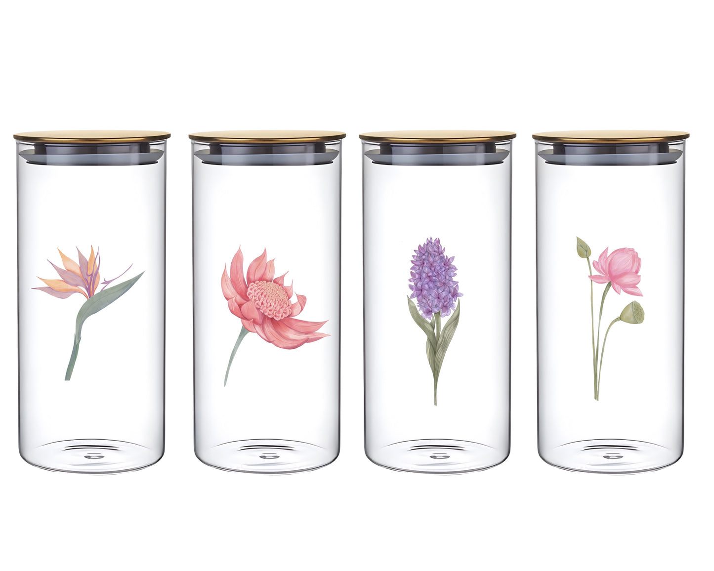 bulk 12 Botanical Flower Glass Jar w/ Metal Lid 4 25cm