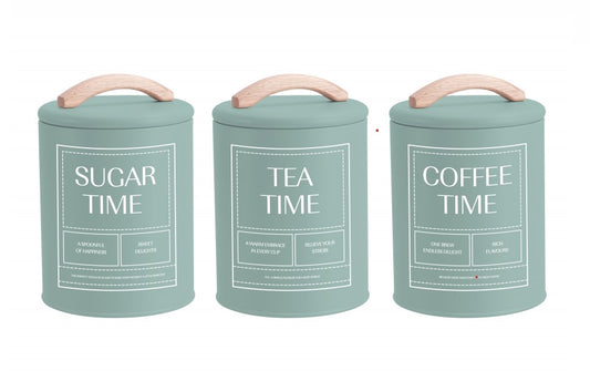 Set 3 Coffee Tea Sugar Storage Tins 15cm