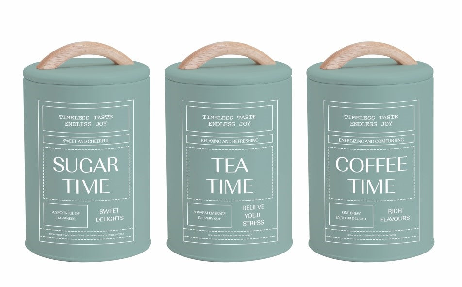 Set 3 Coffee Tea Sugar Storage Tins 19cm