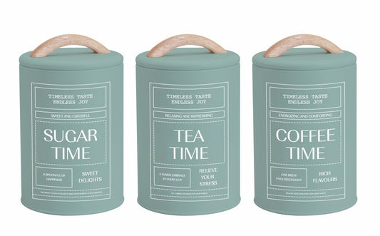 Set 3 Coffee Tea Sugar Storage Tins 19cm