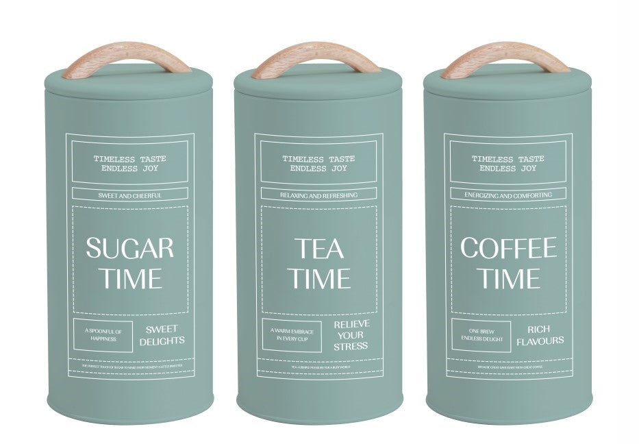 Set 3 Coffee Tea Sugar Storage Tins 24cm