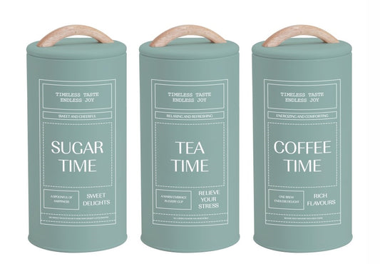 Set 3 Coffee Tea Sugar Storage Tins 24cm