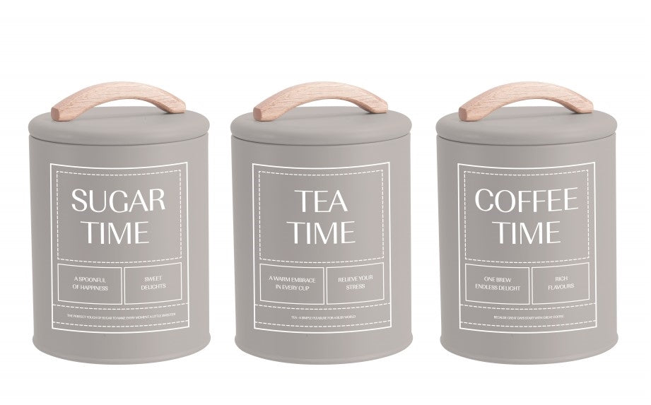 Set 3 Almond CreamCoffee Tea Sugar Storage Tins 15cm