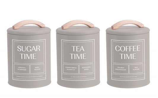 Set 3 Almond CreamCoffee Tea Sugar Storage Tins 15cm