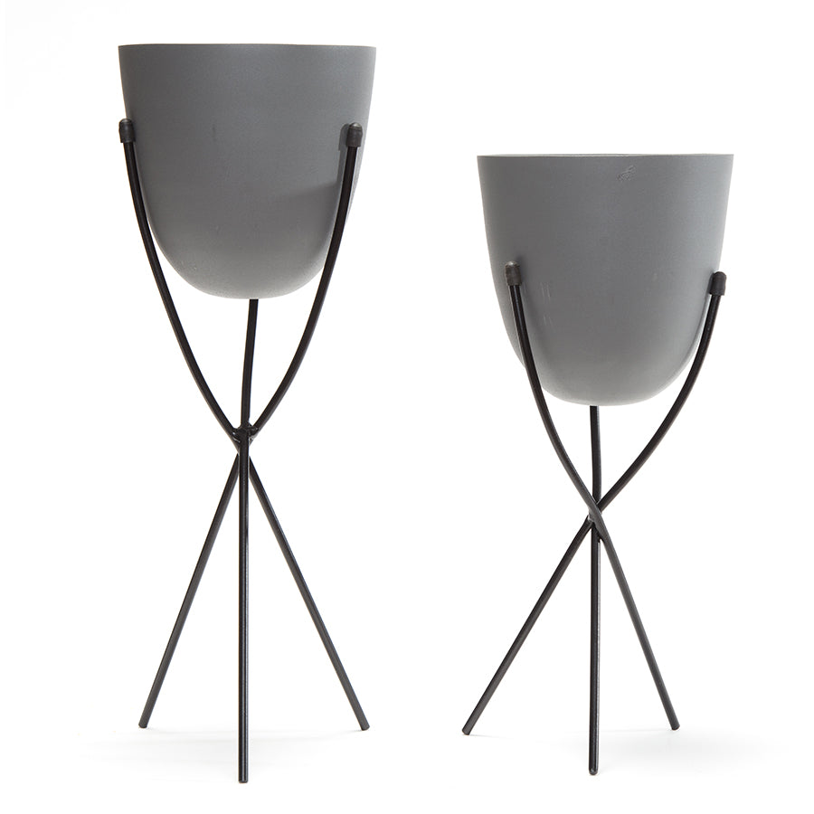 Set 2 Contemporary Matt Grey Stilted Planters 45cm - Image 2