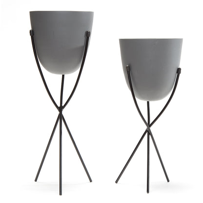 Set 2 Contemporary Matt Grey Stilted Planters 45cm - Image 2