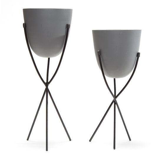 Set 2 Contemporary Matt Grey Stilted Planters 45cm - Image 2