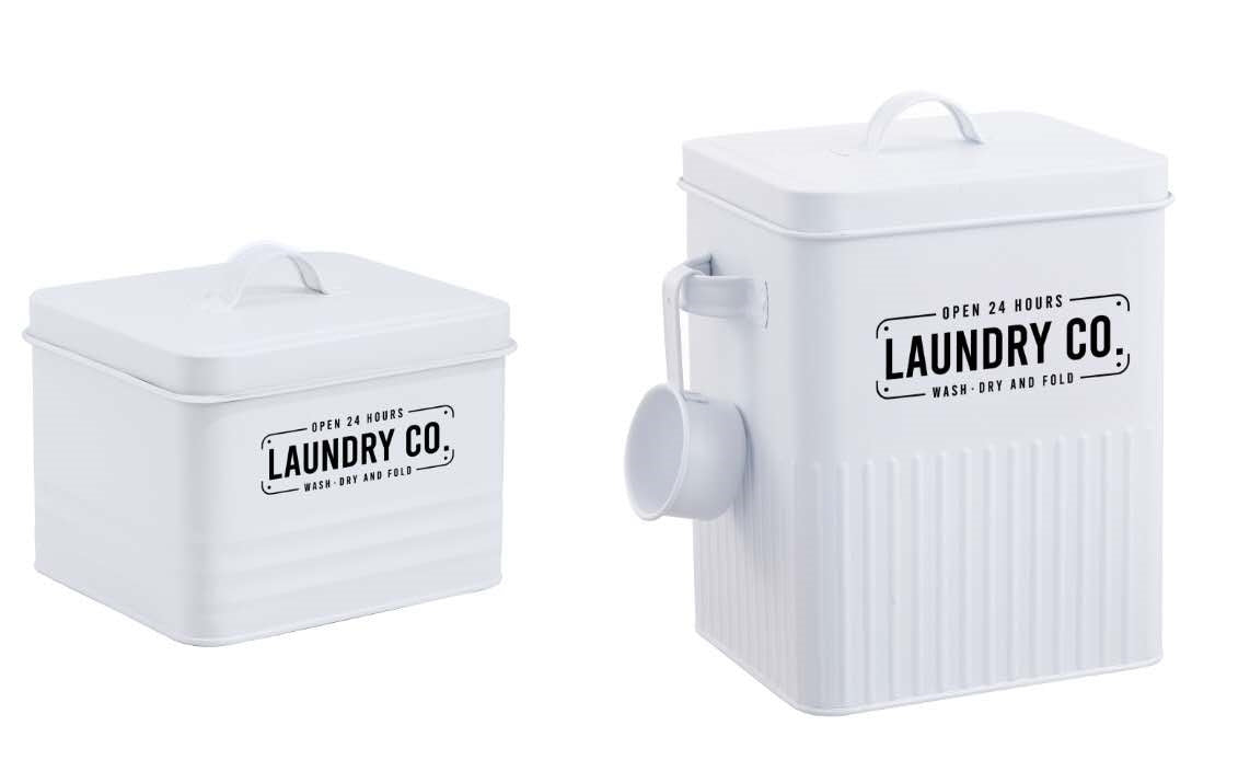 Set 2 Metal Laundry Powder Storage Buckets 25cm