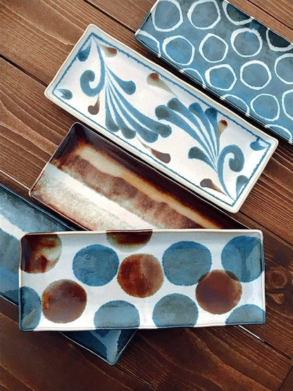 Sashimi Plate 27cm Brush Blue Spot Glaze - Image 4