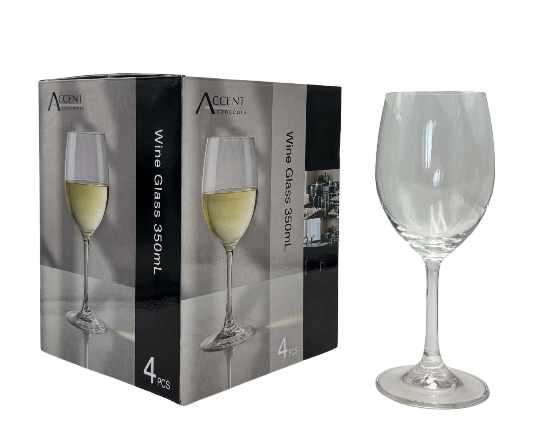 bulk 6 Clear Wine Glass in Gift Pack 350ml