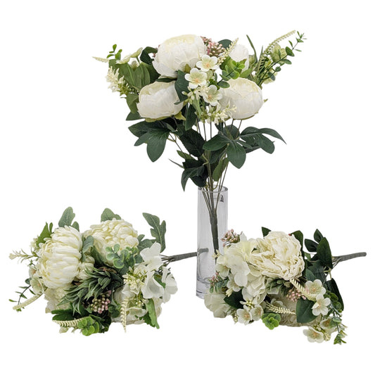 bulk 12 Artificial Elegant White Floral Bunch 44cm
