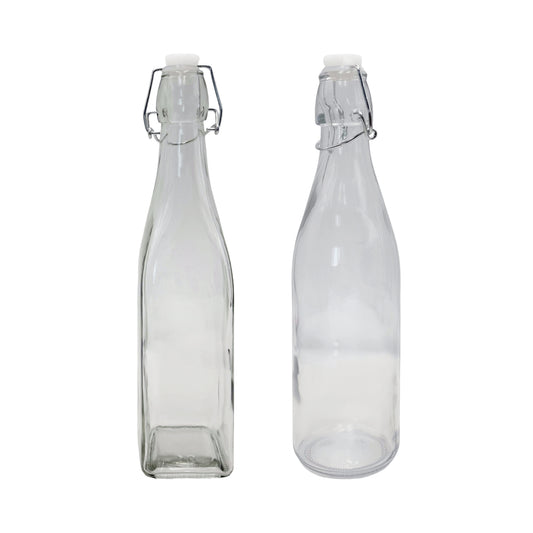 bulk 24 Clear Glass Bottle w/ Clip Lid 500ml 27cm