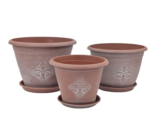 bulk 12 Patterned Plastic Garden Pot & Saucer 34cm