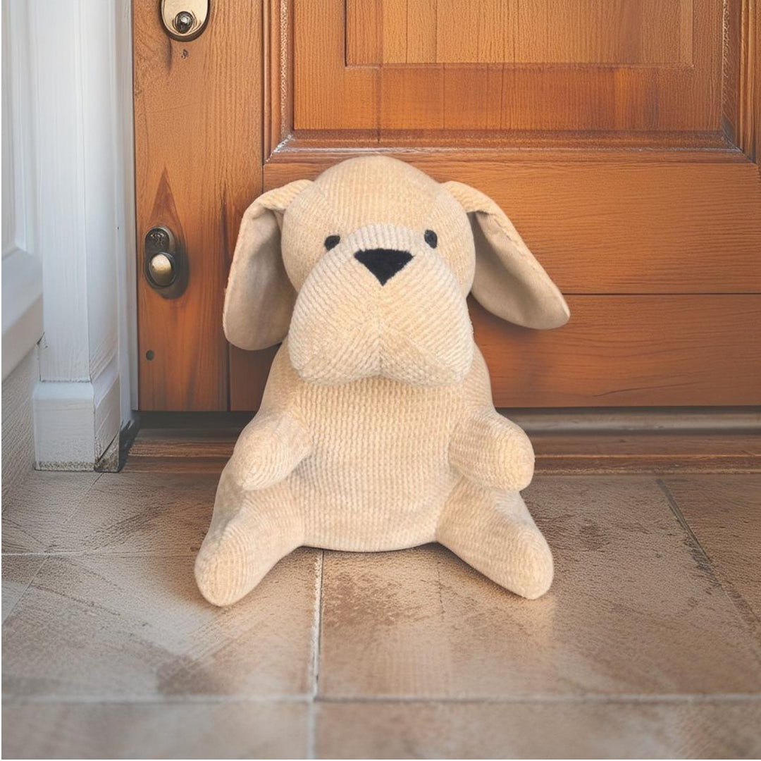Beige Fabric Sitting Pup Door Stopper 25cm - Image 2