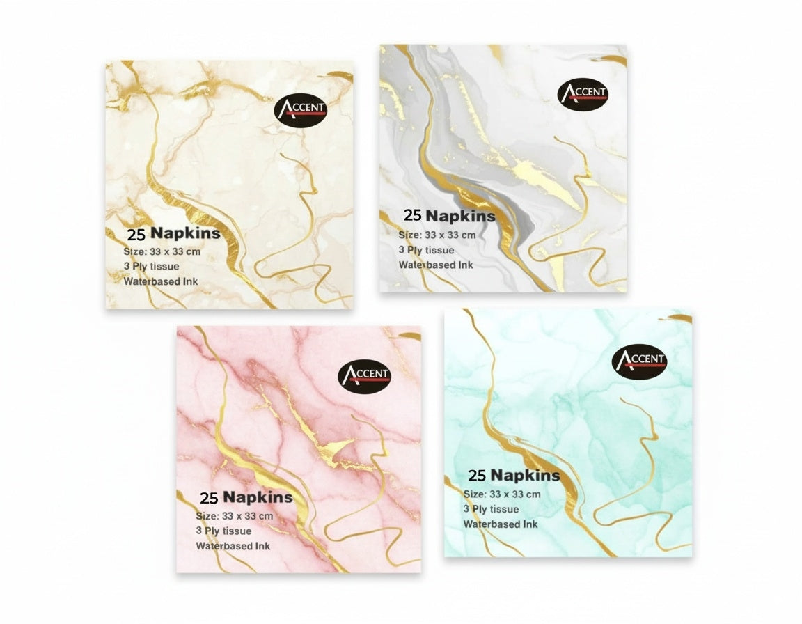 bulk 600 Foiled Marble 3ply Napkin 33cm