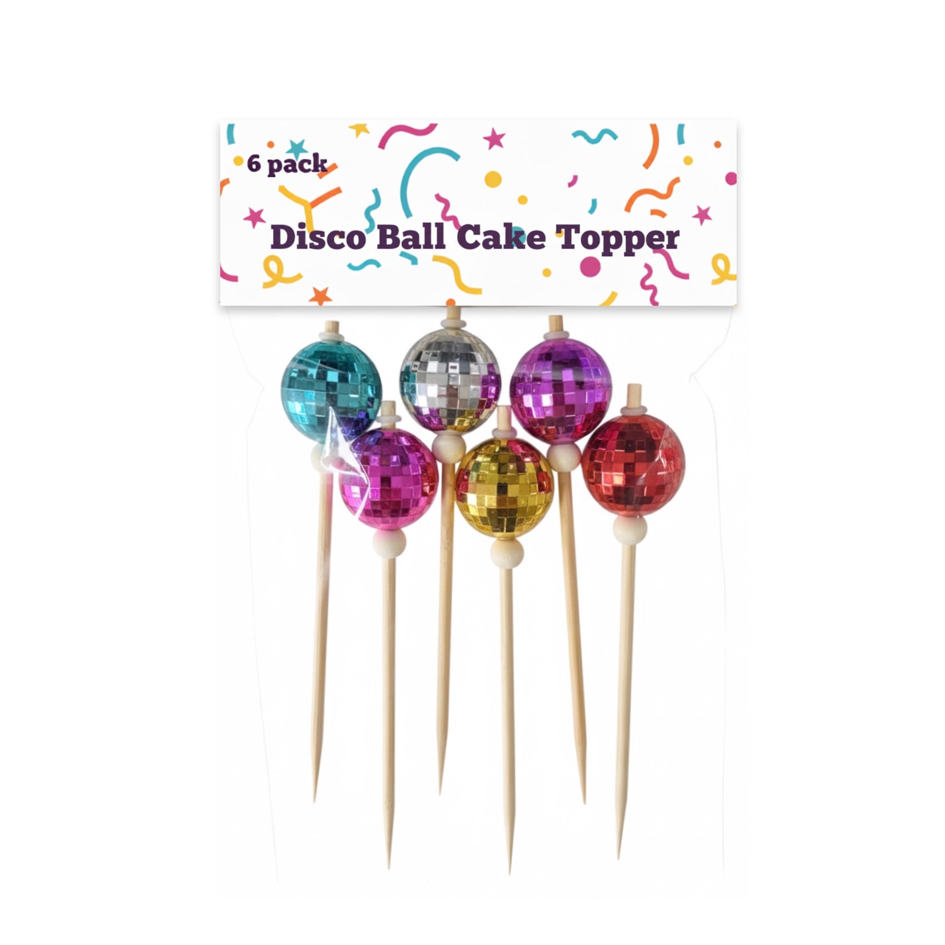 bulk 144 Reusable Plastic Disco Ball Cake Topper Asst