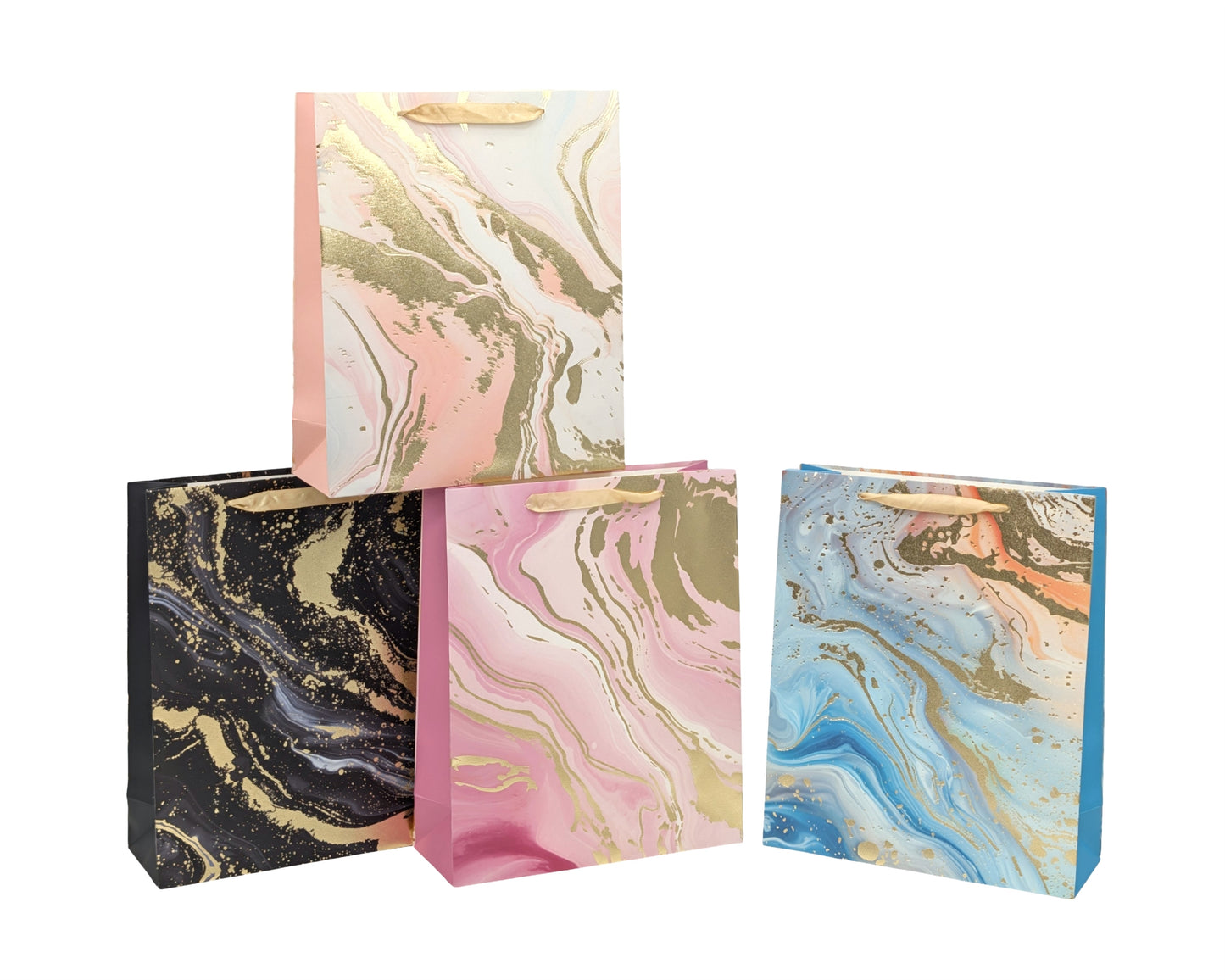 bulk 24 Elegant Golden Marble Gift Bag Large Asst