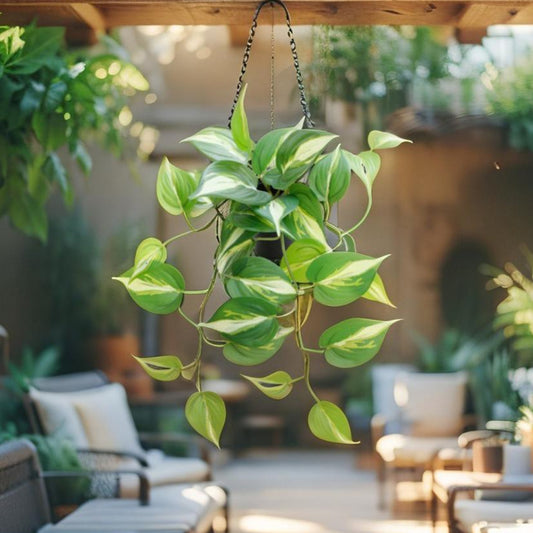 Potted Artificial Hanging Variegated Pothos 42cm - Image 2