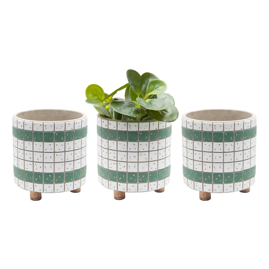 Set 3 Green Bricka Footed Pot Cement planters w Hole & Plug 15cm - Image 2