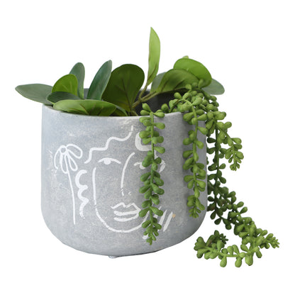 Contemporary Line Face Pot planter w Hole & Plug 18cm - Image 2