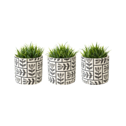 Set 3 Monochrome Flower Art Planter w Hole & Plug 11cm