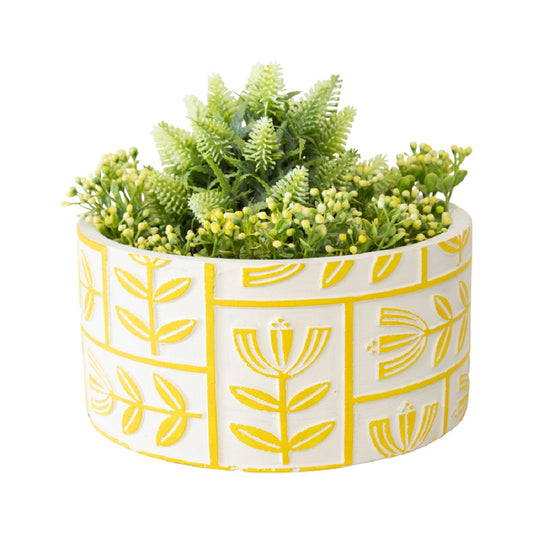 Yellow Flower Art Cement Planter 18cm
