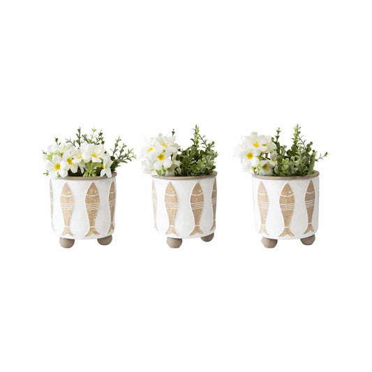 Set 3 Footed Beach House Fish Planter w Hole & Plug 12cm