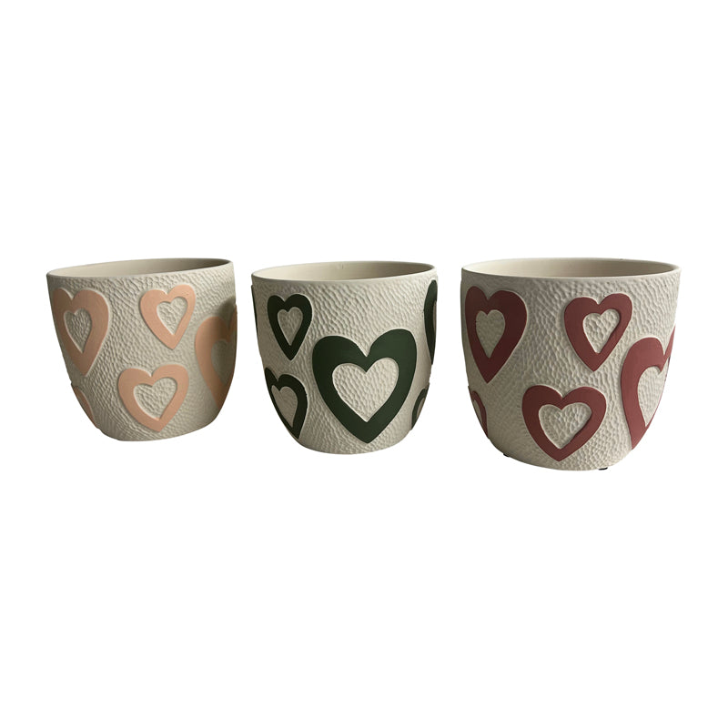 Set 3 Assorted Colour Heart Planters w Hole + Plug 13cm - Image 3