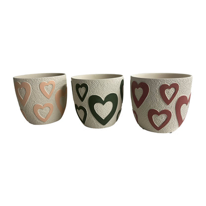 Set 3 Assorted Colour Heart Planters w Hole + Plug 13cm - Image 3