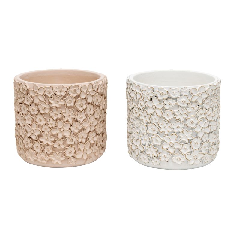 Set 2 Asst Flower Embossed Planters w Hole + Plug 18cm - Image 2