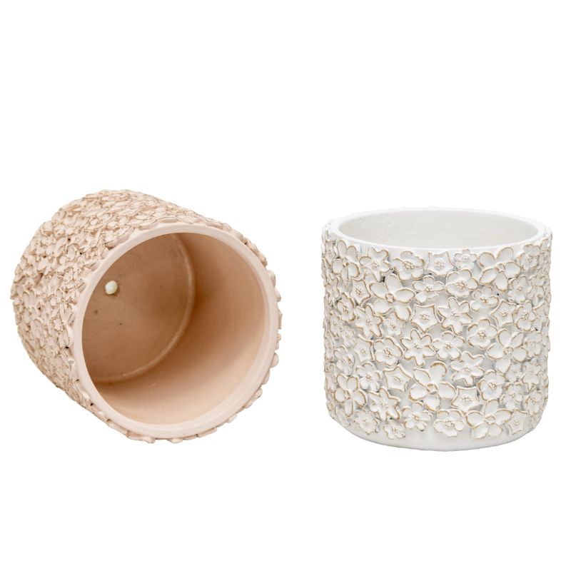 Set 2 Asst Flower Embossed Planters w Hole + Plug 18cm - Image 3